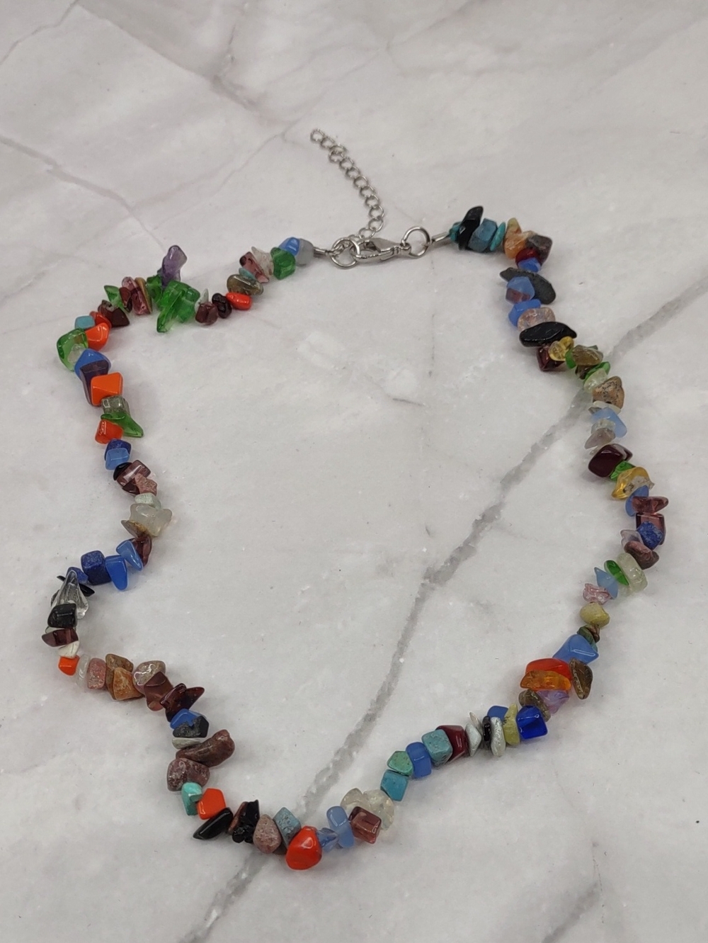 Artisan Crafted Multicolor Chip Stone Necklace